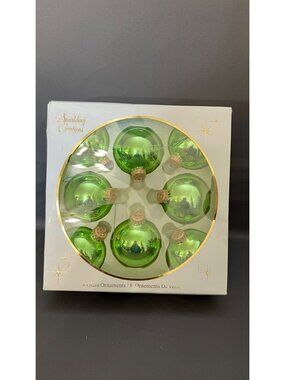 Sparkling Creations Green Glass Christmas Ball Ornaments - 8 Pack
